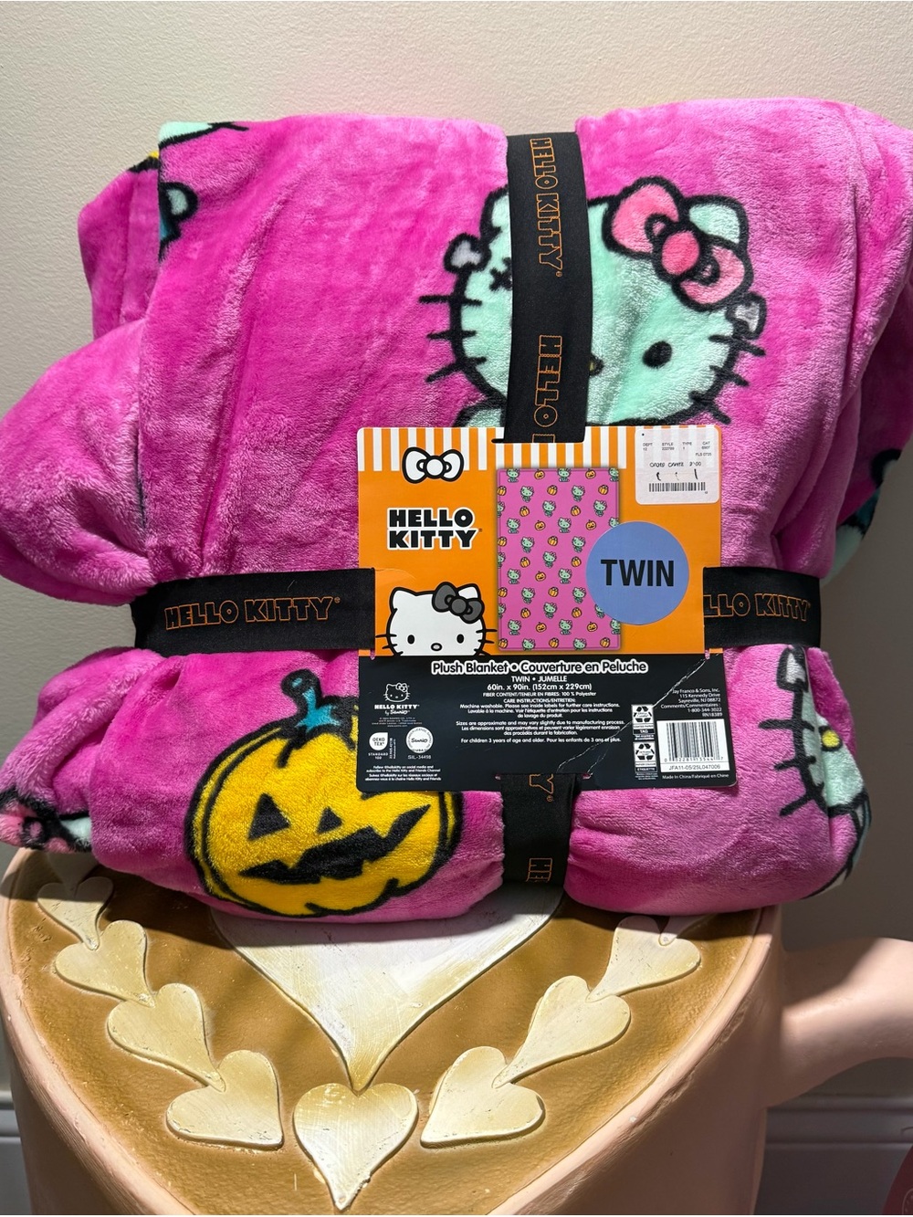Hello Kitty Halloween Twin Pink Frankenstein Plush Blanket